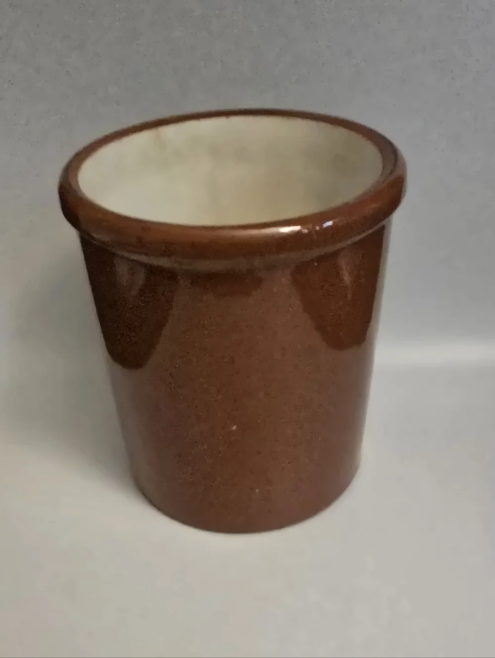 Vintage Brown Stoneware Utensil Crock - Brown and White